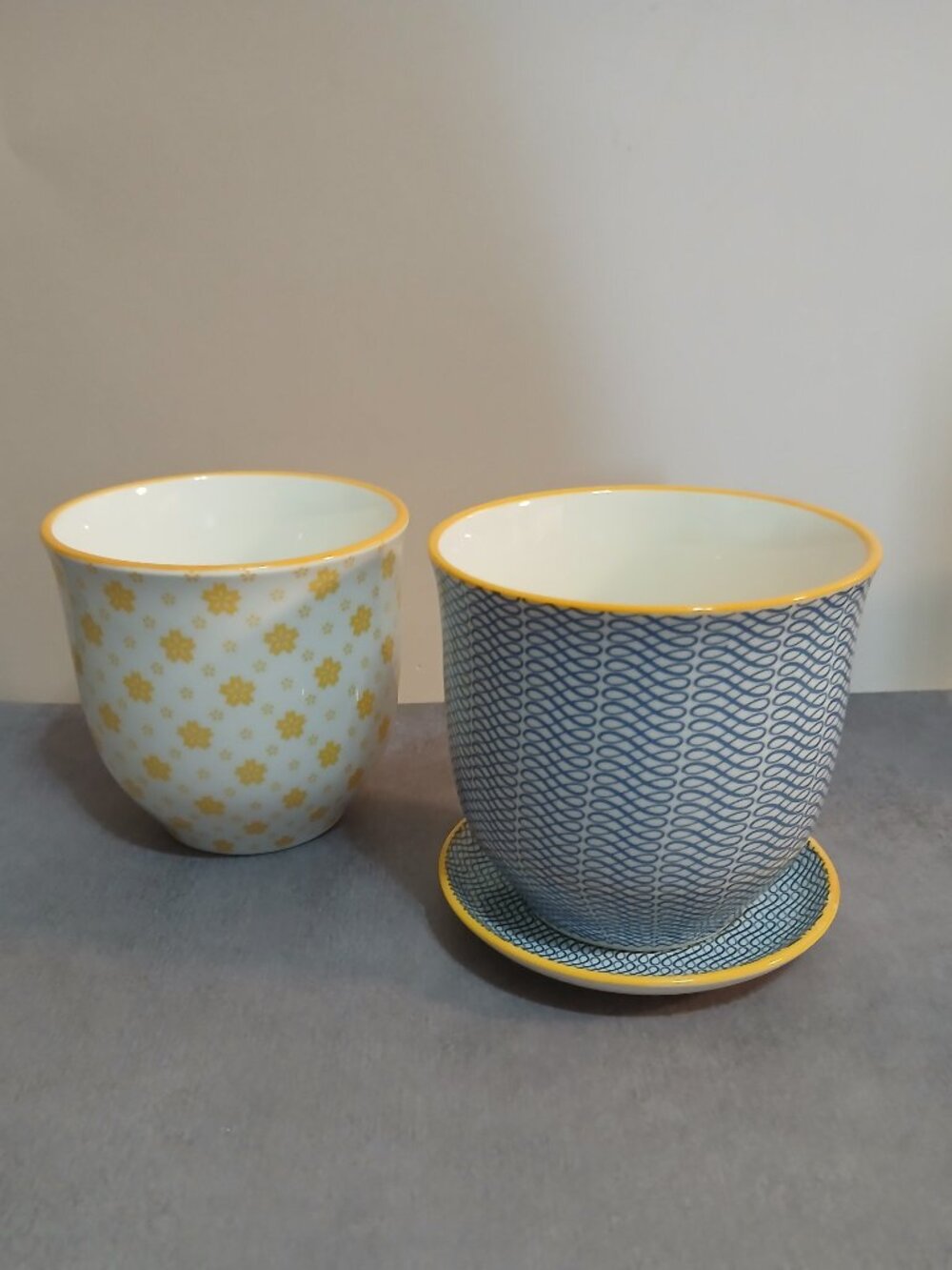 Two Small/Succulent Planters by Chive Ceramic Studio-Yellow & Blue